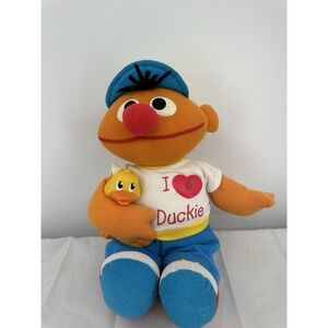 Vintage 1997 Sesame Street Ernie "I Love Duckie" Rubber Duckie Tyco Plush Doll